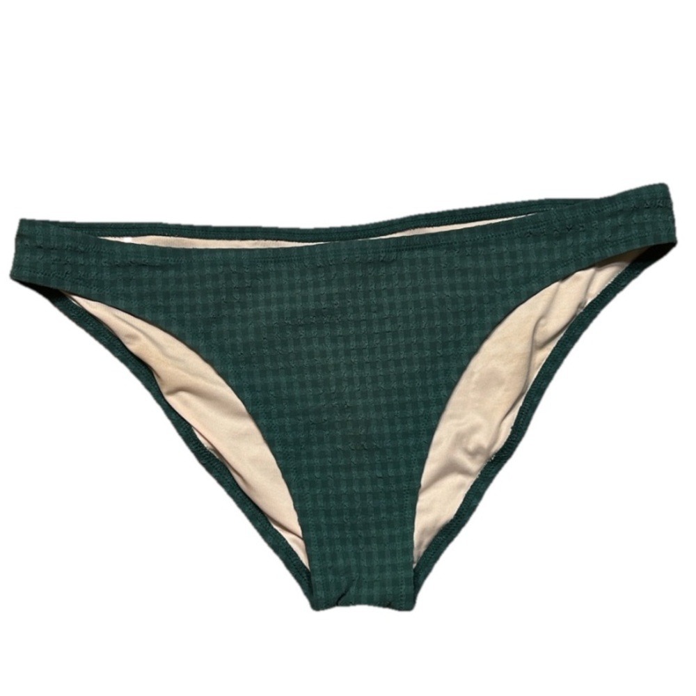 Shade & Shore Green Gingham Textured Bikini Bottom Large‎ Cheeky Low Rise Swim